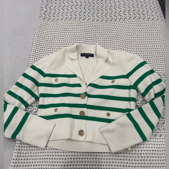 Central Park West Jackets & Blazers - Central Park West Green and White Striped Blazer